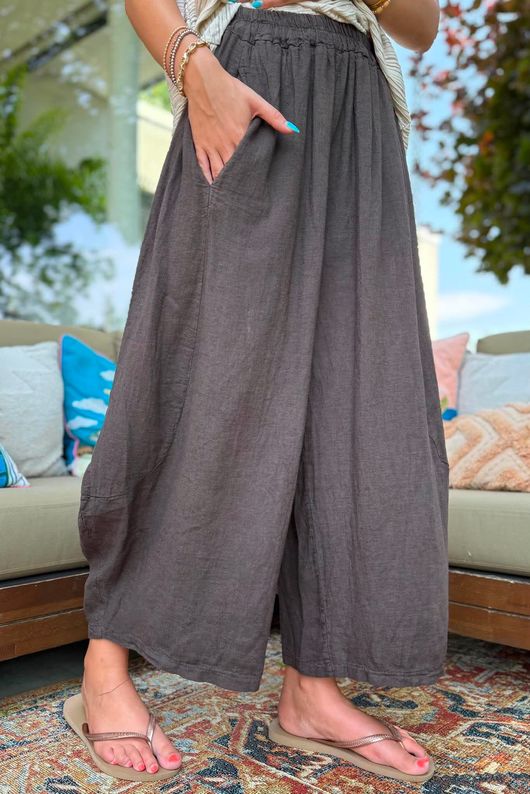 Sandbar Linen Blend Barrel Culotte Pant Chocolate